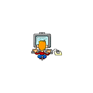 Animation of person sitting at a computer