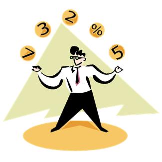 Clip-art of a person juggling numbers