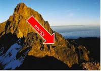 Mountain with red arrow 