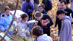 A large 7 group of students out in the field
