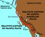Map of San Andreas fault plate boundary.