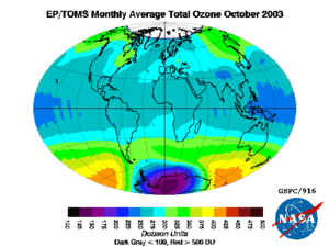 Oct2003Ozone Monthly mean TOMS
