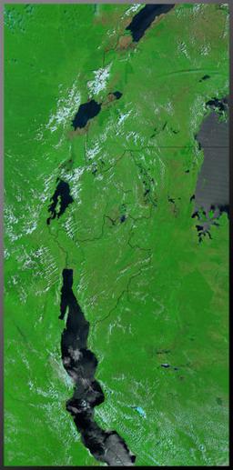 The lakes of the Great Rift Valley in Africa. Photo courtesy of Jacques Descloitres, MODIS Land Rapid Response Team, NASA/GSFC