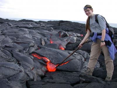 Poking lava in Hawaii