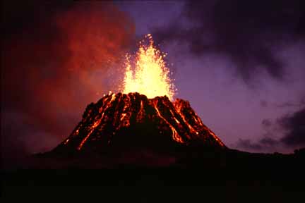 Pu`u `O`o spattering at night