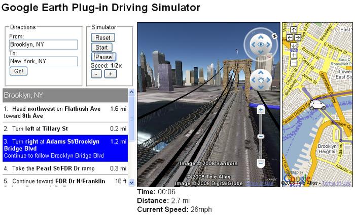 Google Earth Plug-in Driving Simulator on Brooklyn Bridge