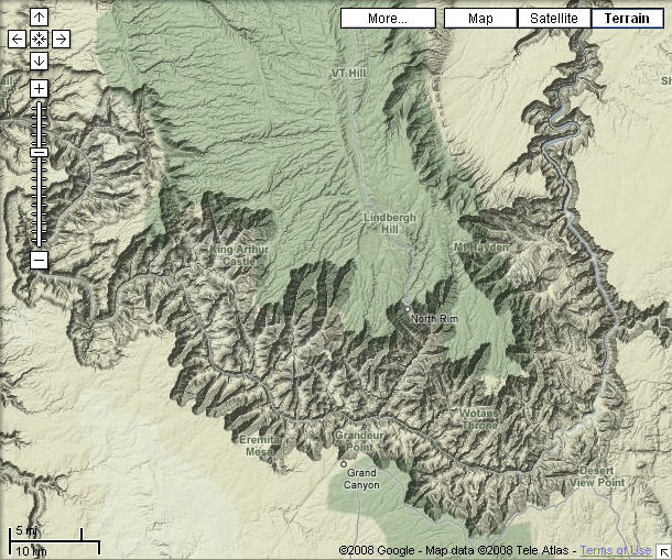 Google Maps - Grand Canyon in Terrain View